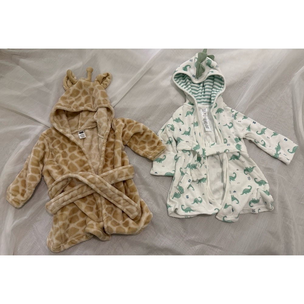 Carter's And HB Baby Bath Robe Giraffe + Dinosaur Print 0-9‎ months Set of 2*